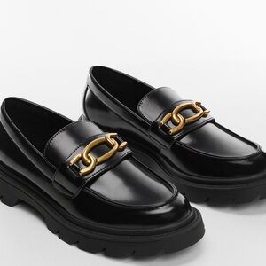 Mango Black Loafers with Gold Accent
